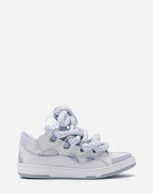 LANVIN CURB SNEAKERS IN LEATHER WITH SNAKE LACES - WHITE/GREY