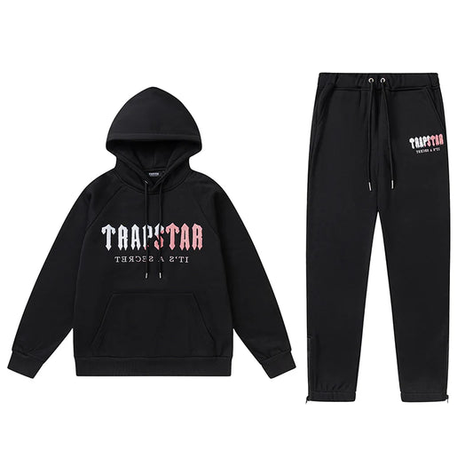 TRAPSTAR 'IT'S A SECRET' PINK LETTERS BLACK TRACKSUIT